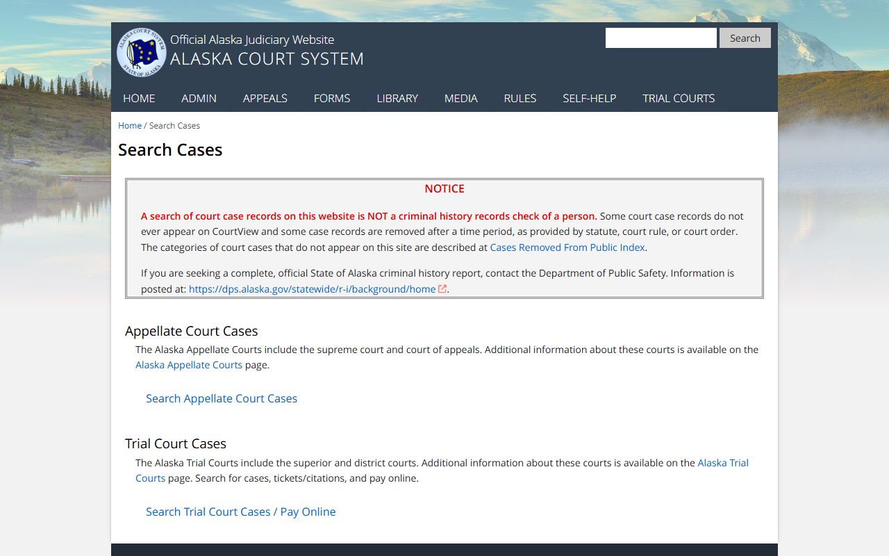 Alaska CourtView case search portal for finding recent arrests statewide