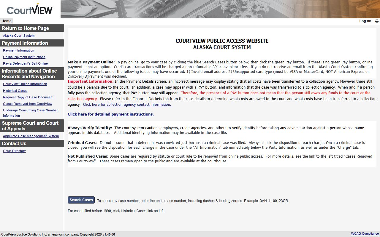 Alaska CourtView records portal for requesting certified court record copies